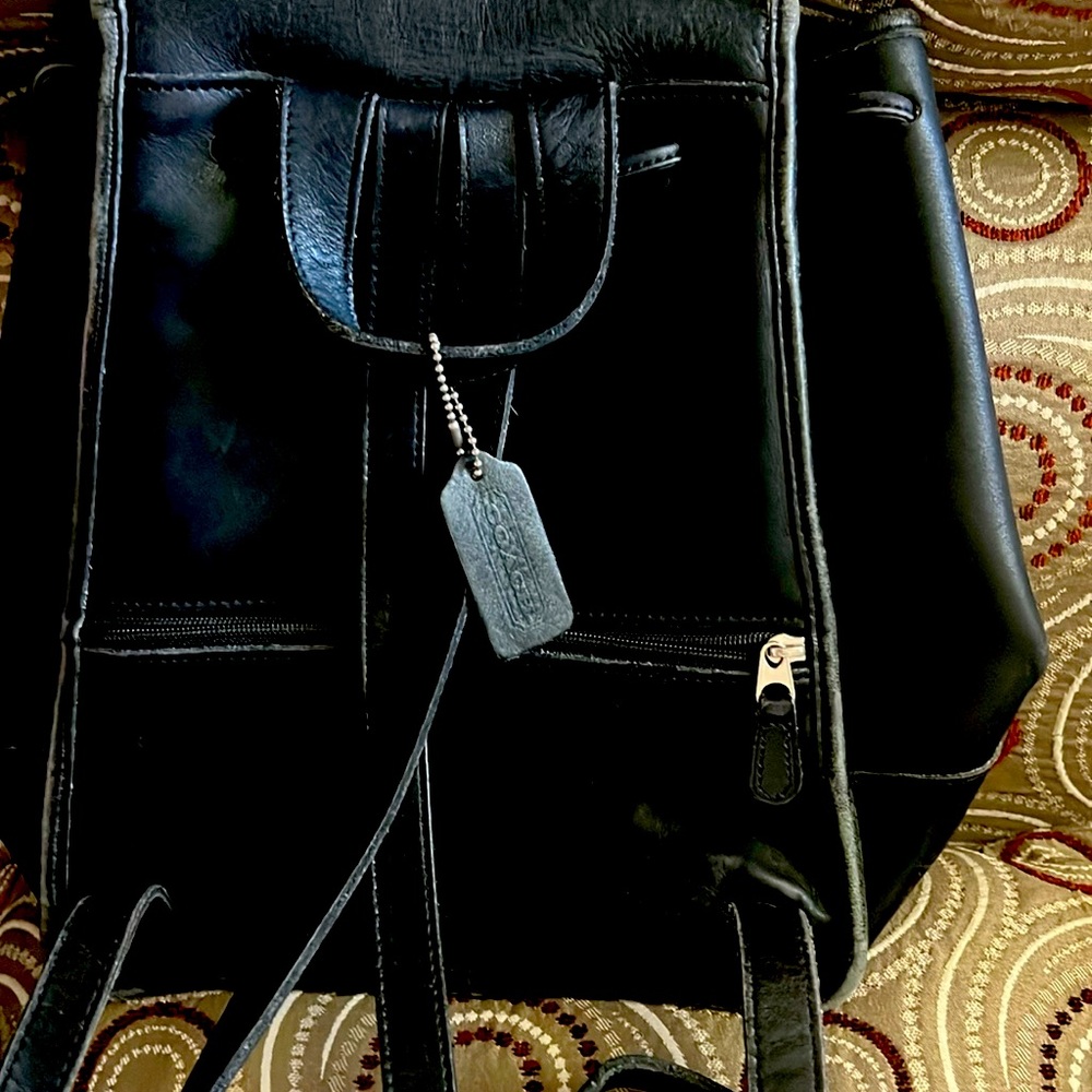 Coach Black Learher back pack
